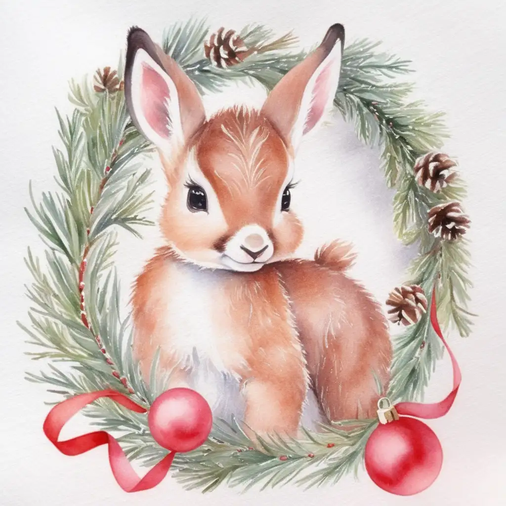 Watercolor Baby Animals Celebrating Yuletide Festivities