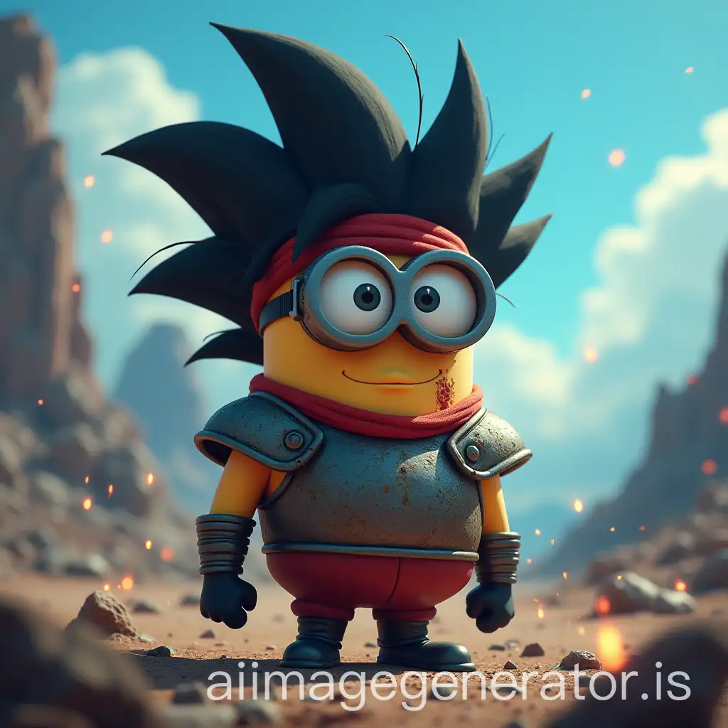Minion-Styled-as-Bardock-in-Saiyan-Armor-in-a-WarTorn-Alien-Landscape
