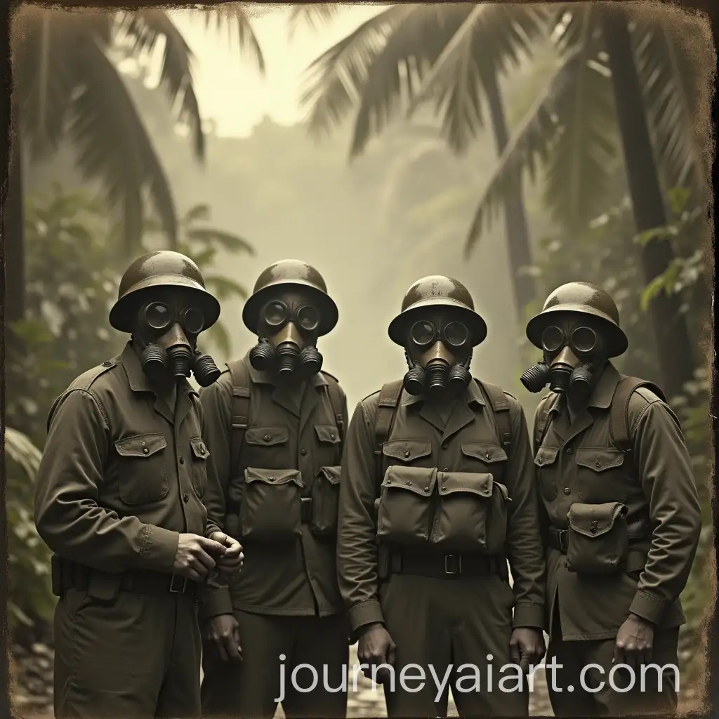 1940s-Vintage-Photograph-of-Soldiers-in-Military-Camouflage-in-Tropical-Jungle