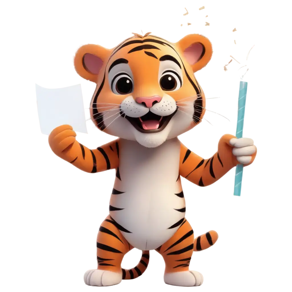 happy tiger holding a paper