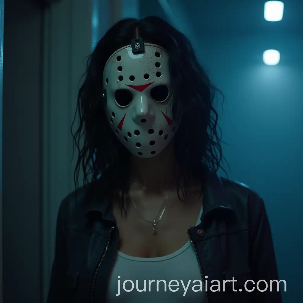 Woman-in-Hockey-Mask-with-Wet-Hair-in-Dimly-Lit-Cinematic-Interior