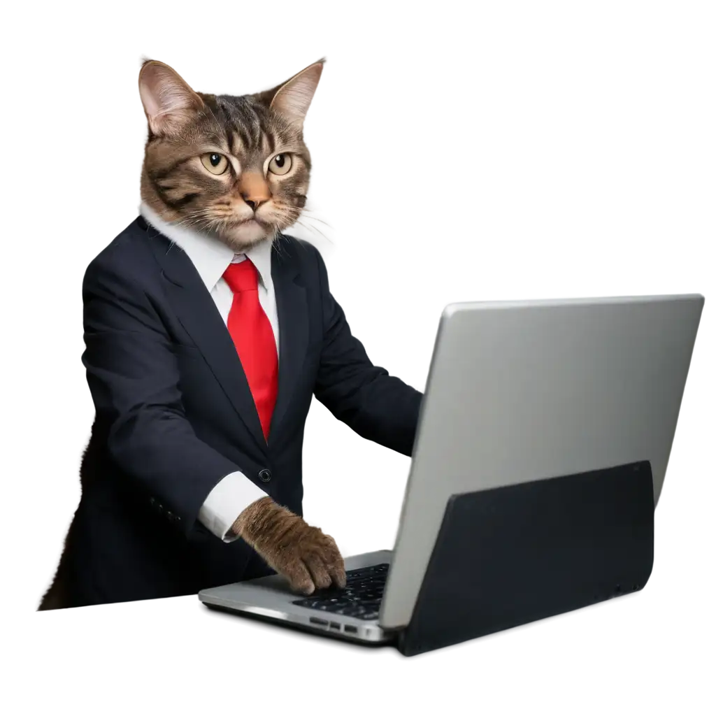 Professional-Cat-in-Business-Suit-Typing-on-Computer-HighQuality-PNG-Image-for-Versatile-Applications