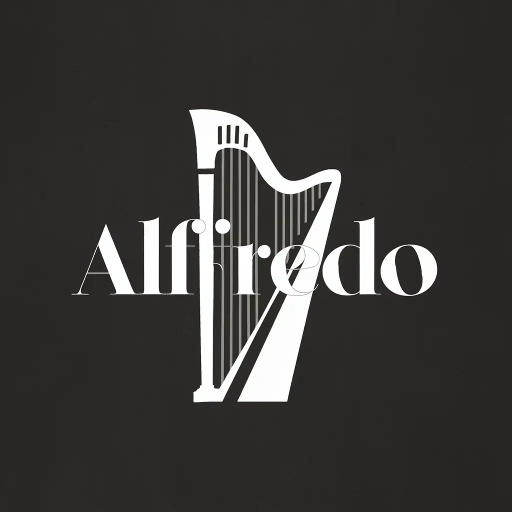 Minimalistic Harp Logo for Alfredos Music in Black and White