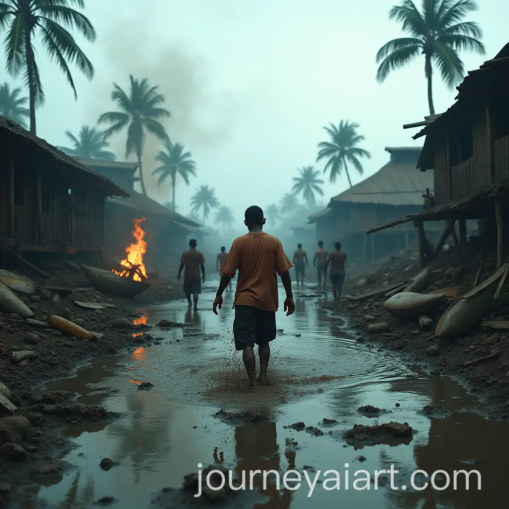 Fisherman-Navigating-Devastated-Village-After-Disaster