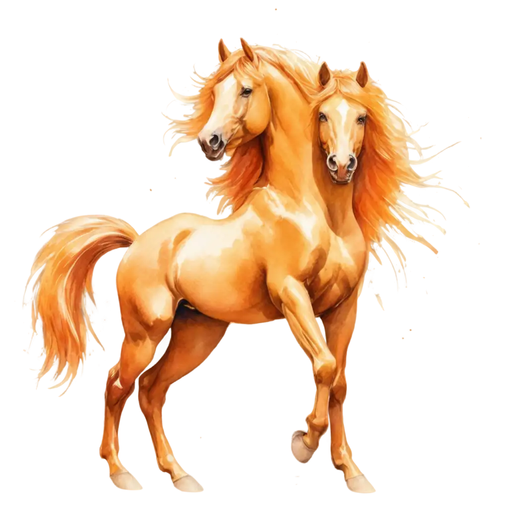 Vibrant-Watercolor-Horse-PNG-Illustration-Dynamic-Fantasy-Animal-Portrait-with-Golden-and-Orange-Hues