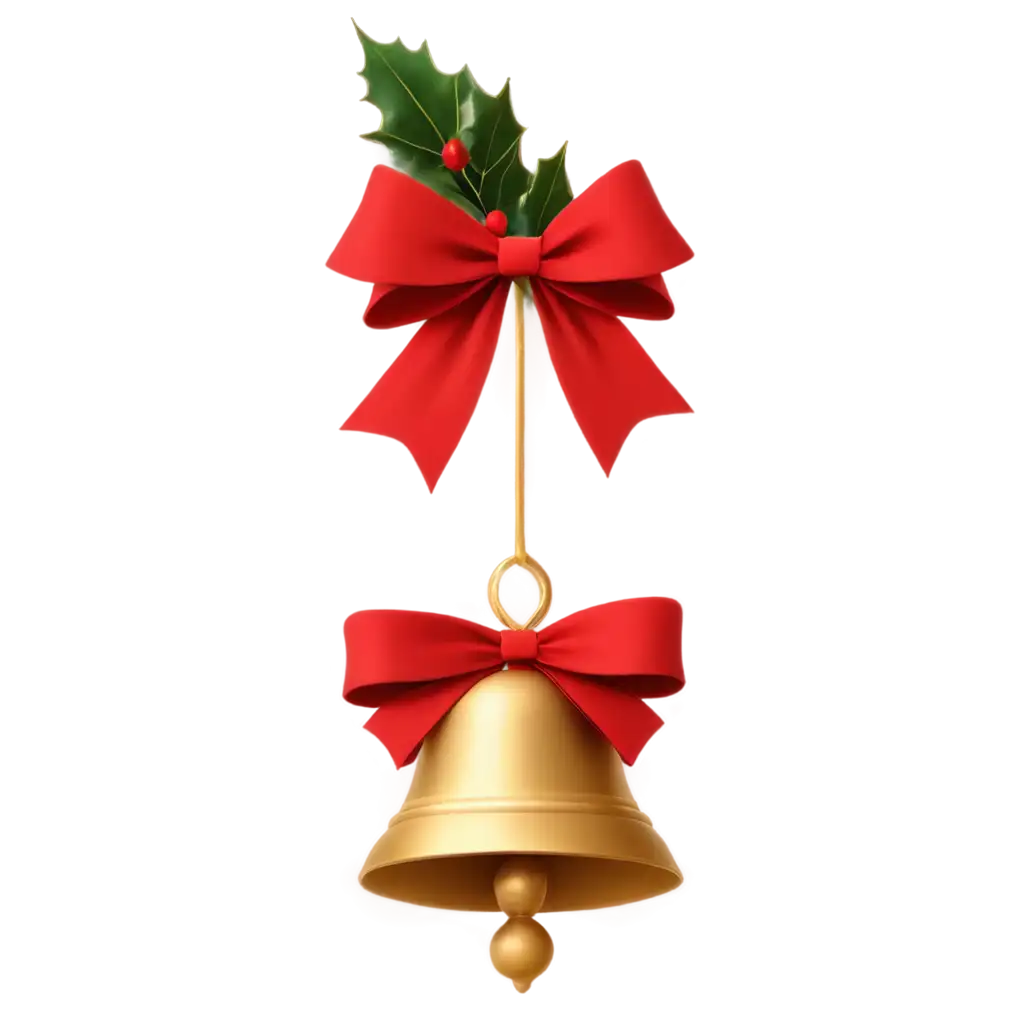 Festive-Golden-Christmas-Bell-PNG-Image-with-Red-Bow-and-Holly-Leaves-for-Holiday-Cheer