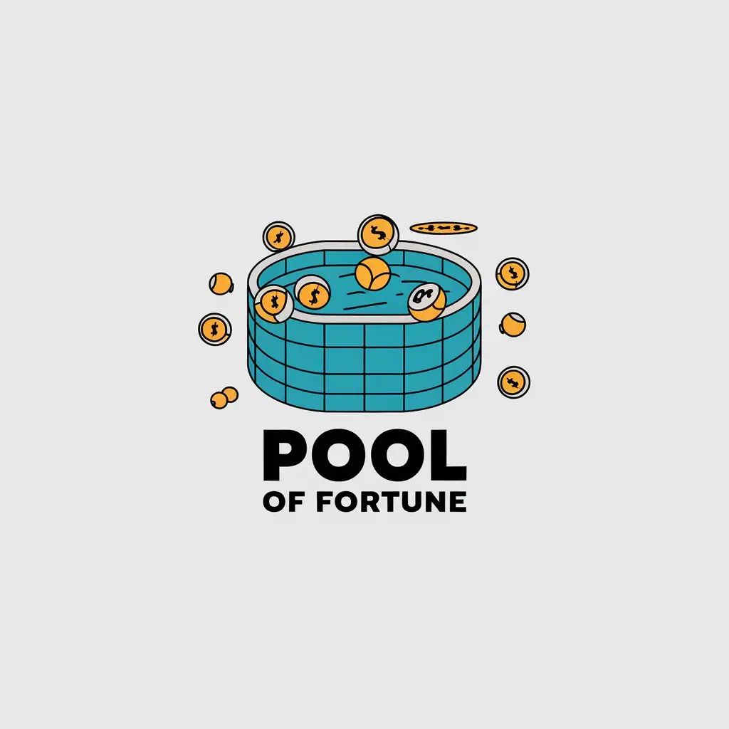 LOGO Design for Pool of Fortune Modern Vector with Mega Million Style Gold Yellow and Blue Tones