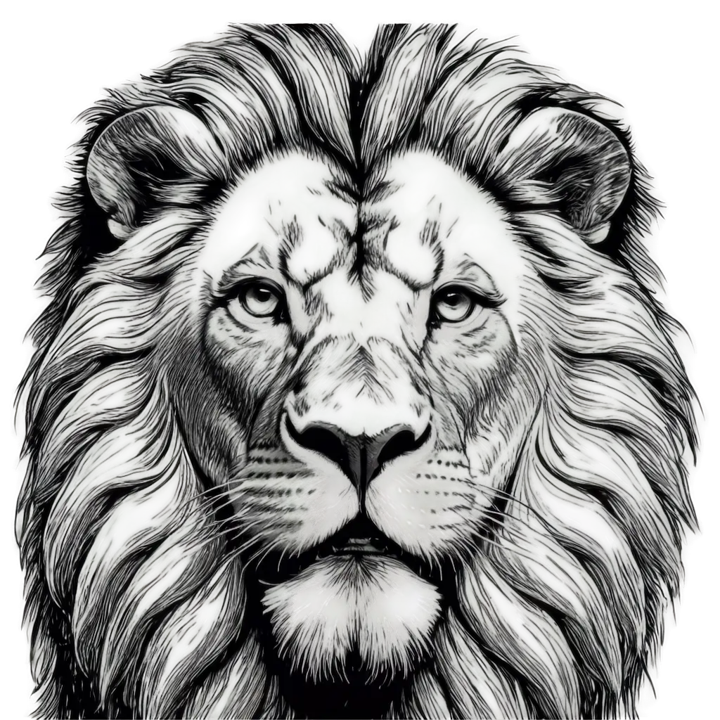 High-Definition-Line-Art-PNG-Lion-Face-for-Versatile-Creative-Use