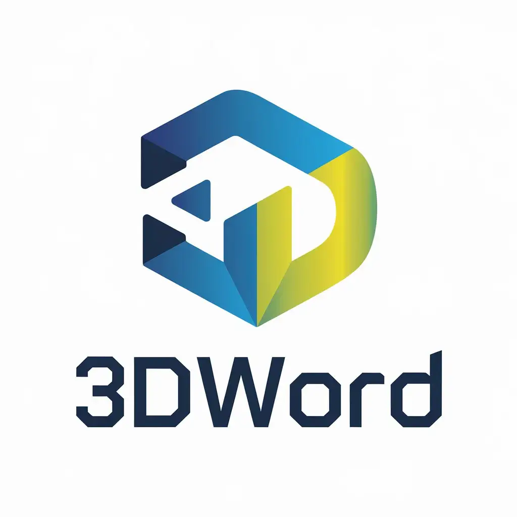 LOGO Design for 3DWord TechInspired 3D Blue Yellow with Clear Background