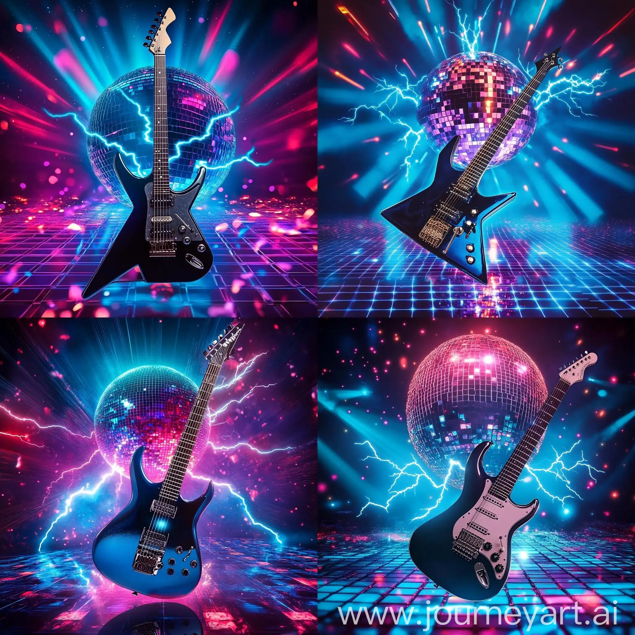 Electric-Guitar-Amidst-a-Glowing-Disco-Ball-and-Neon-Dance-Floor