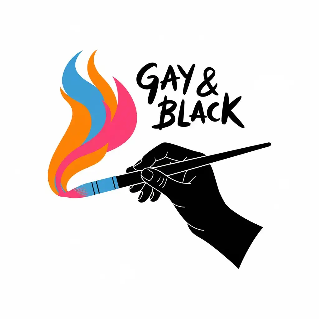 Modern Black and White Logo Featuring Hand Holding a Smoking Paintbrush with Gay Black Text