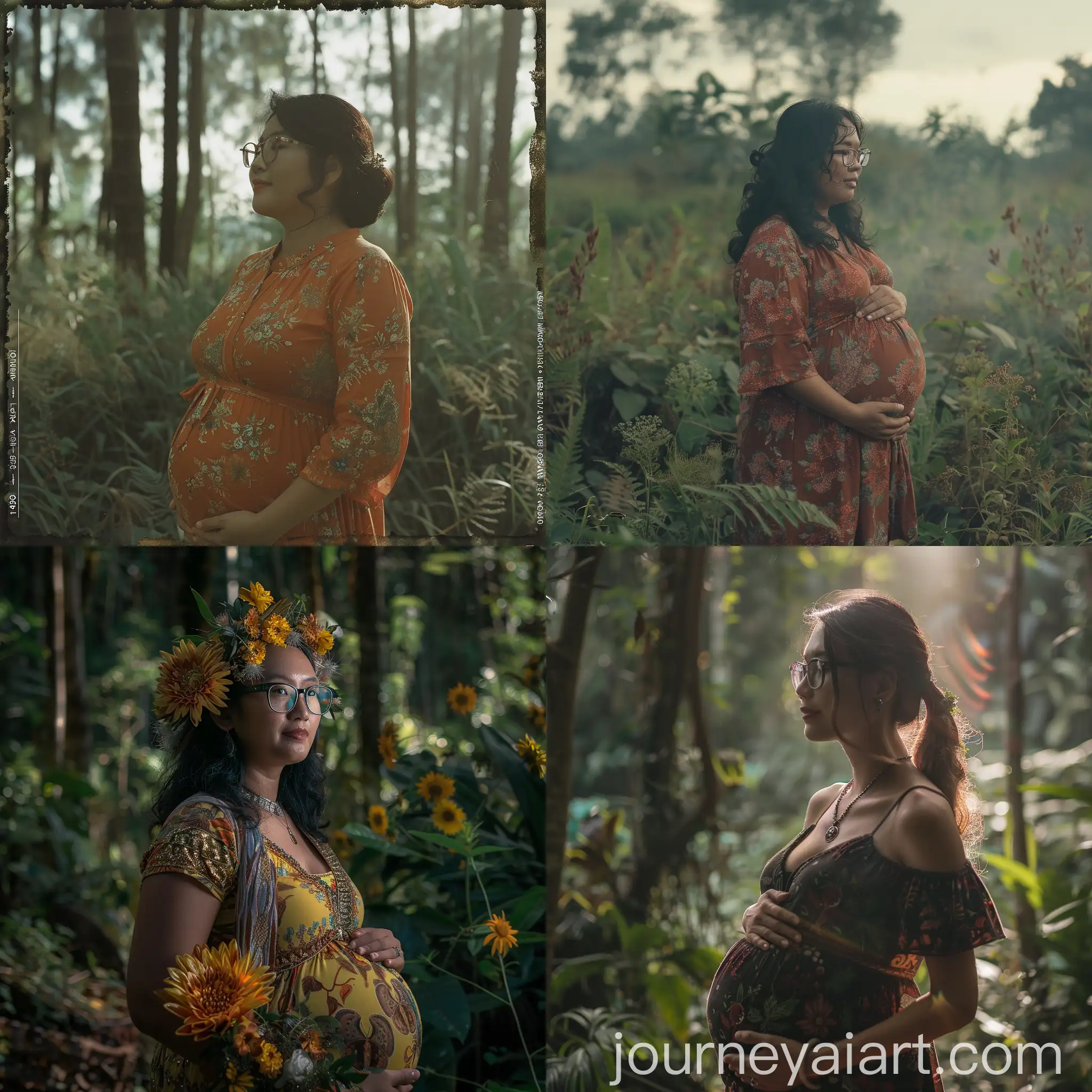Cinematic-Portrait-of-Indonesian-Pregnant-Woman-in-Wildlife-Setting