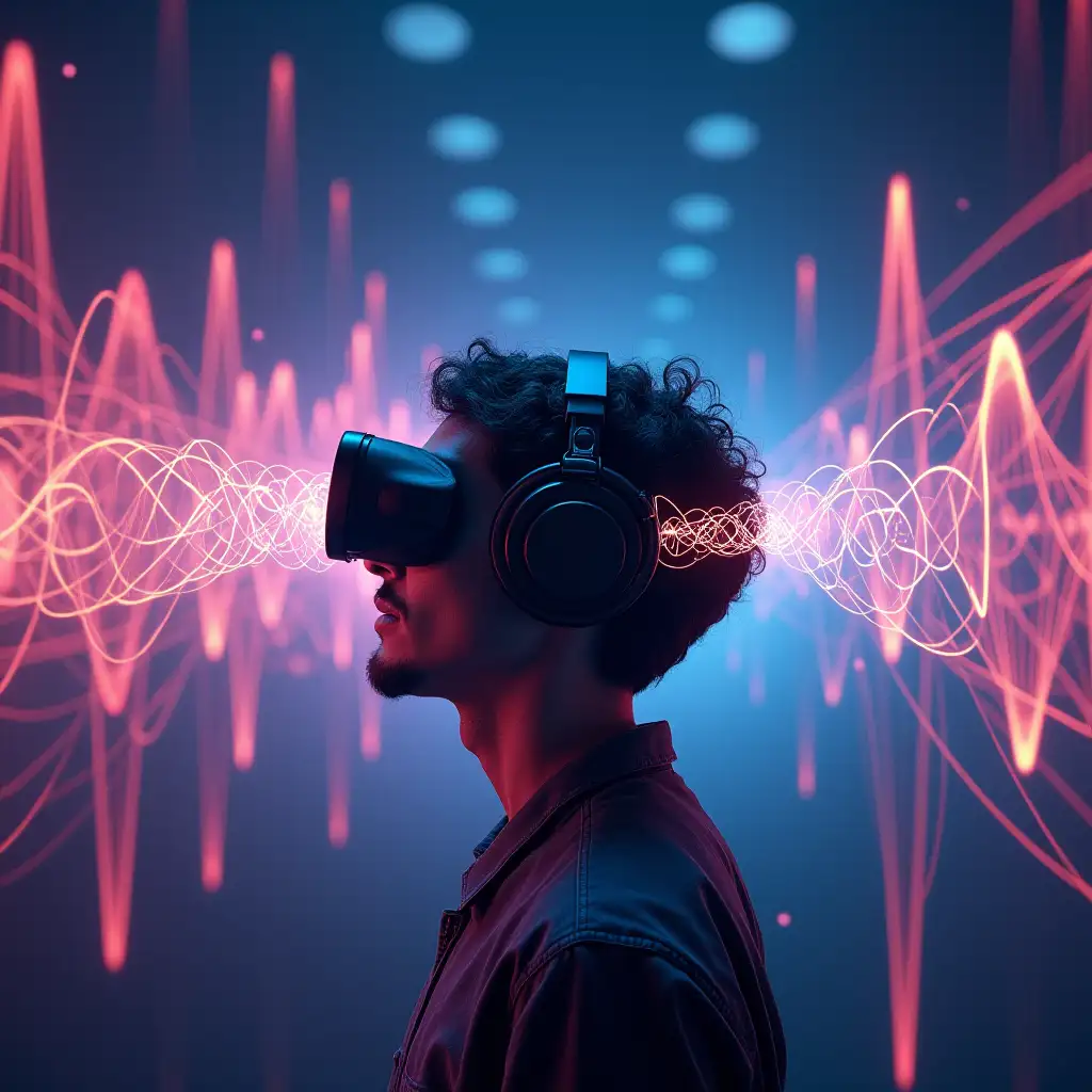 Person-with-Headphones-Surrounded-by-3D-Sound-Waves-Illustrating-Spatial-Audio-Experience