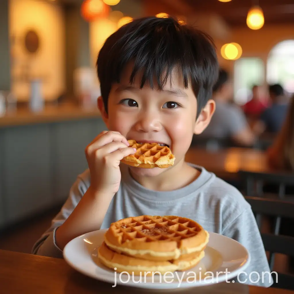 Young-Asian-Boy-Enjoying-a-Waffle-in-a-Festive-Setting