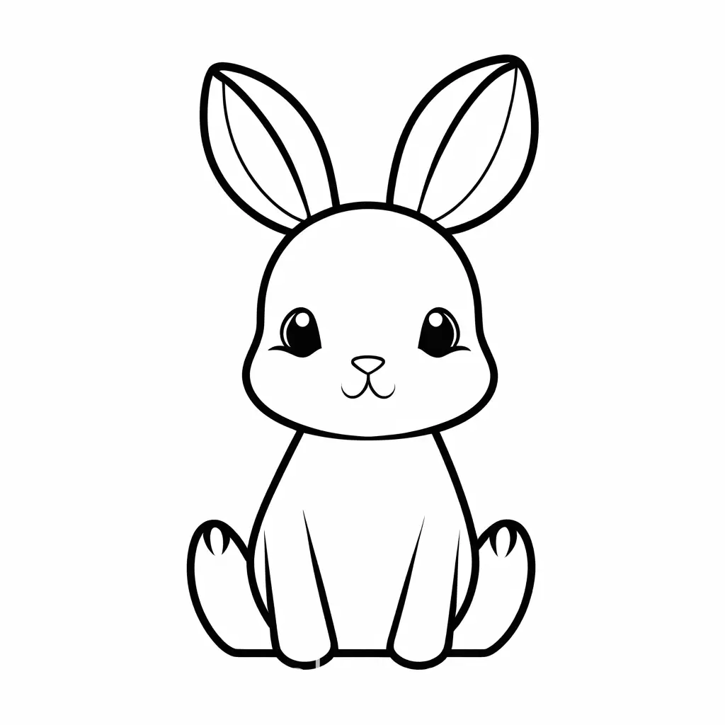 simple cute bunny , Coloring Page, black and white, line art, white background, Simplicity, Ample White Space