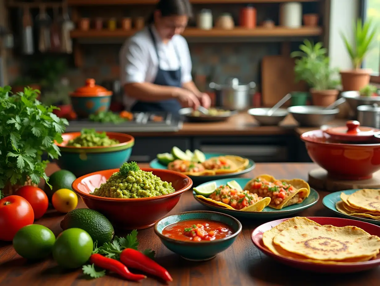 Traditional-Mexican-Kitchen-Scene-with-Vibrant-Dishes-and-Fresh-Ingredients