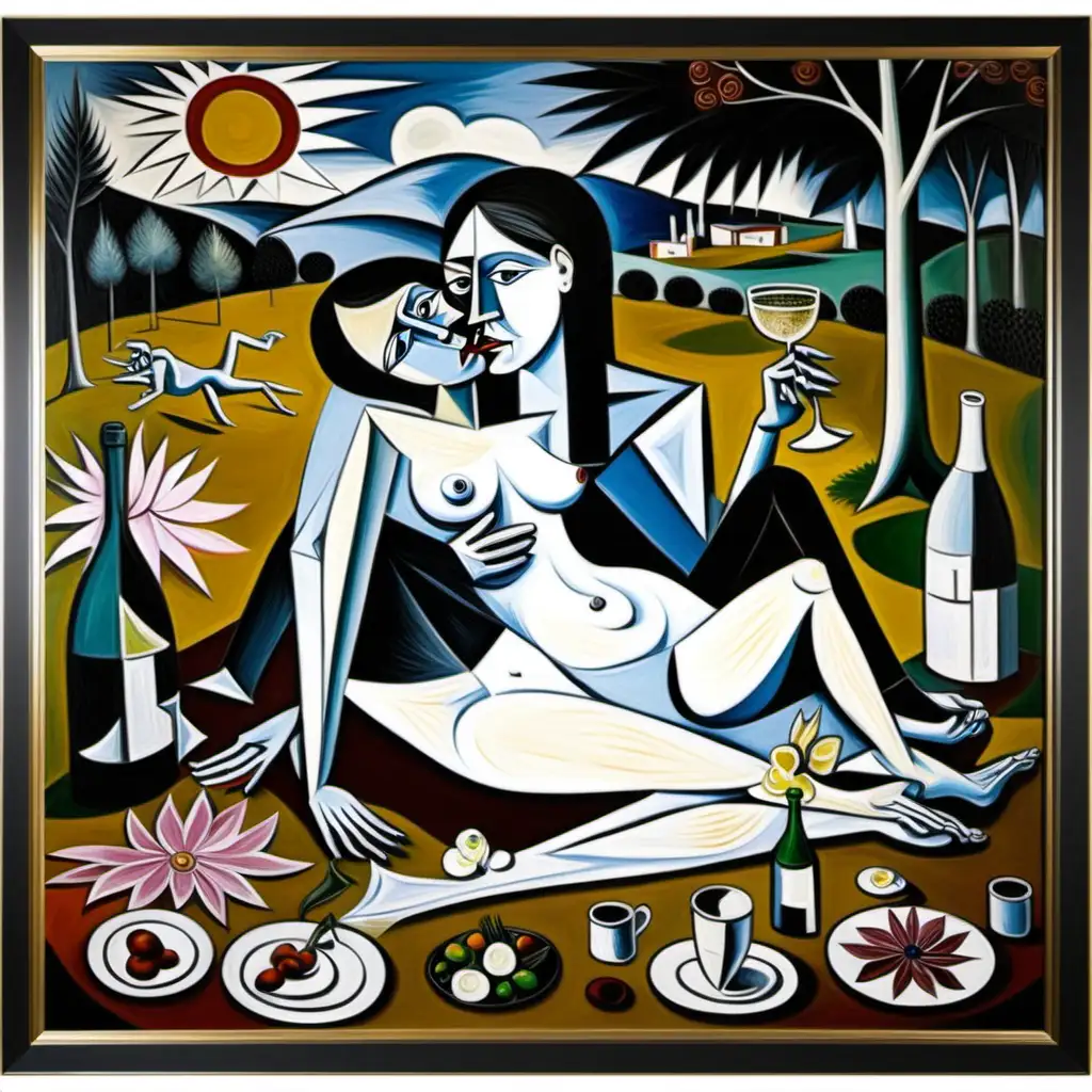 Modern Artistic Style Couple with Champagne and Flowers