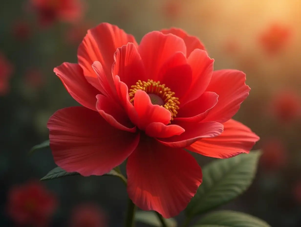 a beautiful and lightweight red flower, highly realistic, hyper-resolution, ultra-realistic details,8K resolution, natural vibe