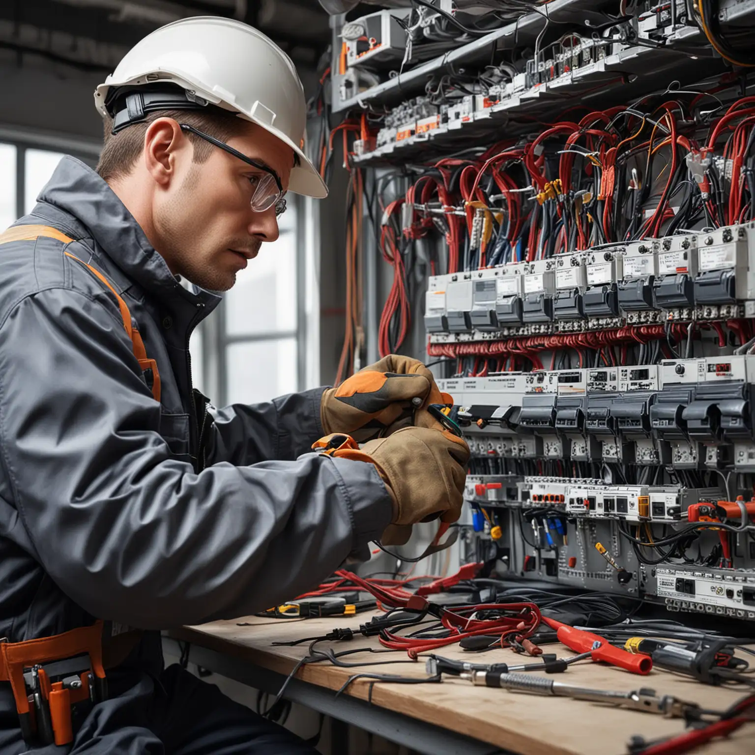 Electrician Inspecting Connections in an Industrial Setting