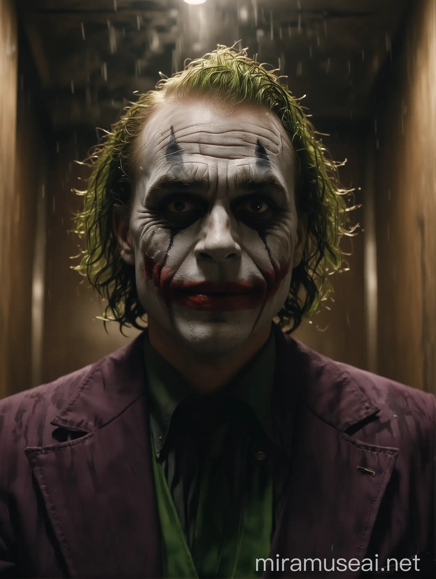 Cinematic Closeup of the Joker in an Elevator with Diffused Lighting