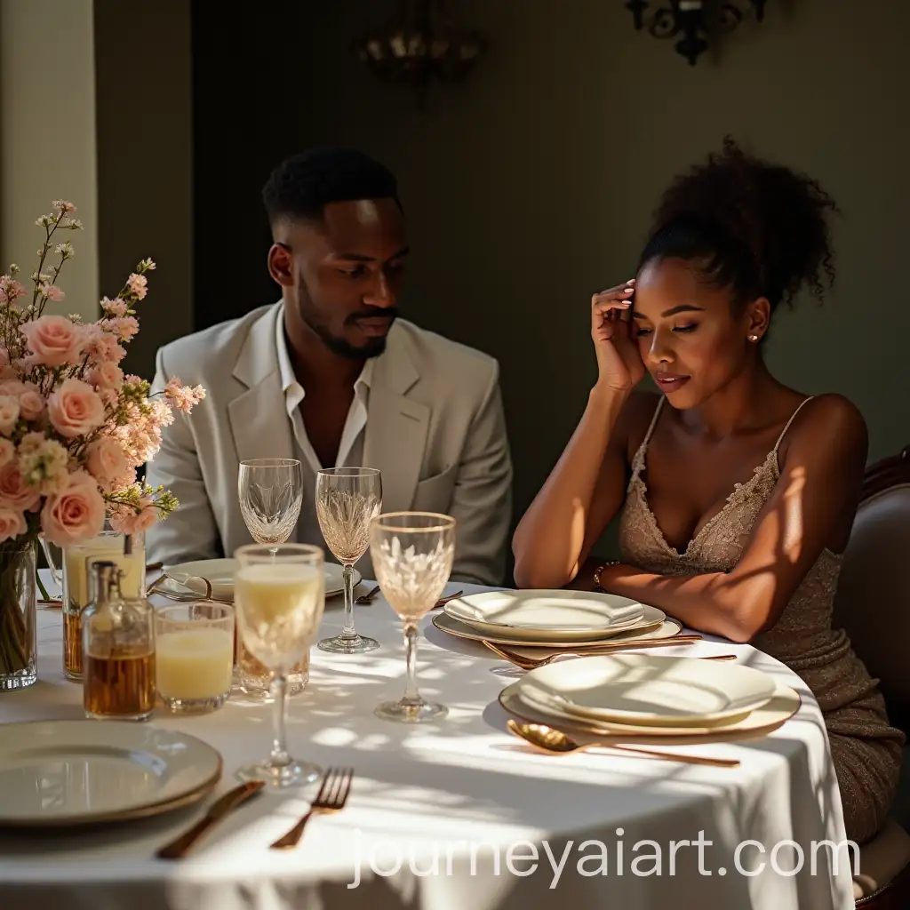 Aerial-View-of-Elegant-Brunch-Table-with-Dejected-Guests