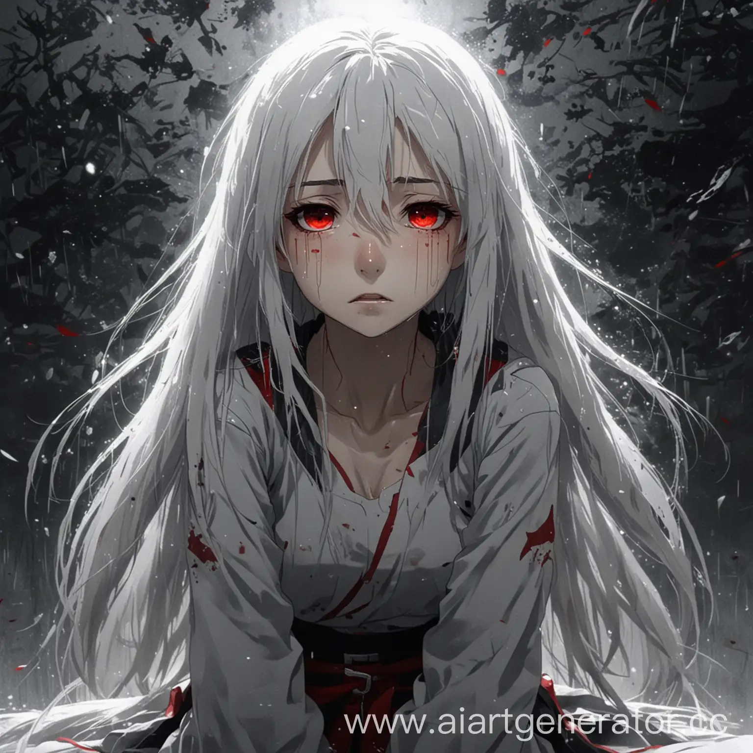 Anime-Style-Girl-with-White-Hair-Crying-in-Grey-Space