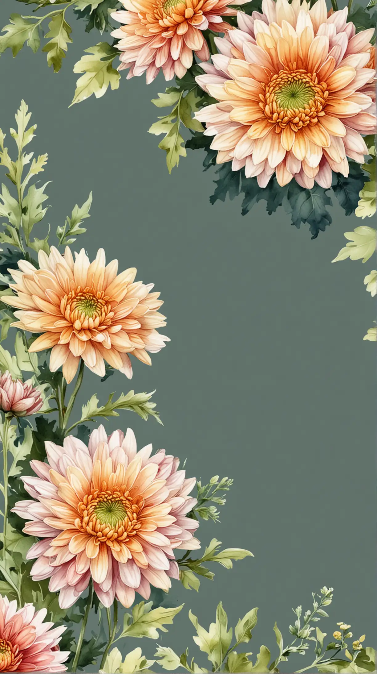 Watercolor Chrysanthemum Border Art for Floral Designs and Decor