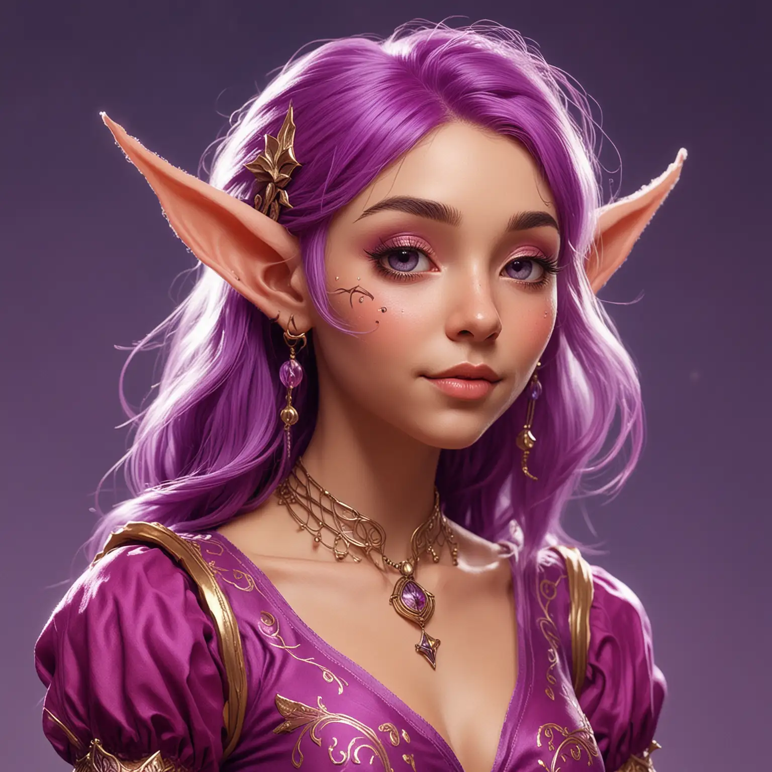 Whimsical Astral Elf Bard in Magenta and Purple