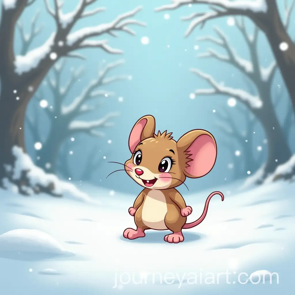 Cartoon-Mouse-Walking-Through-a-Snowy-Winter-Landscape