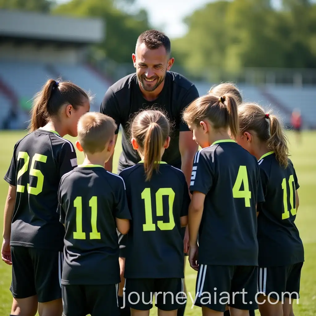 Young-Soccer-Players-Huddled-for-Coachs-Motivation-on-a-Sunny-Day