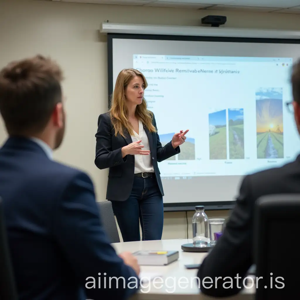 Renewable Energy Policy Analyst presenting findings to government officials