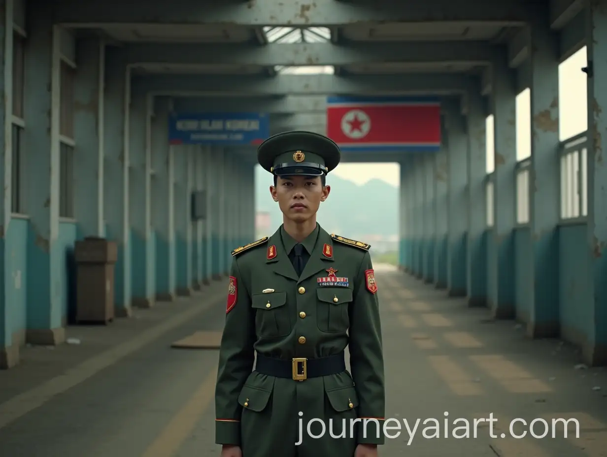 Indonesian-Soldier-in-Military-Uniform-Inside-North-Korean-Base-with-Propaganda-Posters