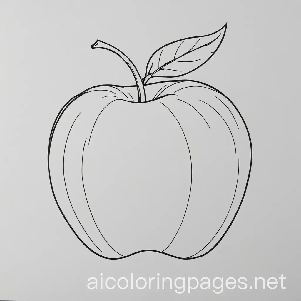 An apple, Coloring Page, black and white, line art, white background, Simplicity, Ample White Space. The background of the coloring page is plain white to make it easy for young children to color within the lines. The outlines of all the subjects are easy to distinguish, making it simple for kids to color without too much difficulty