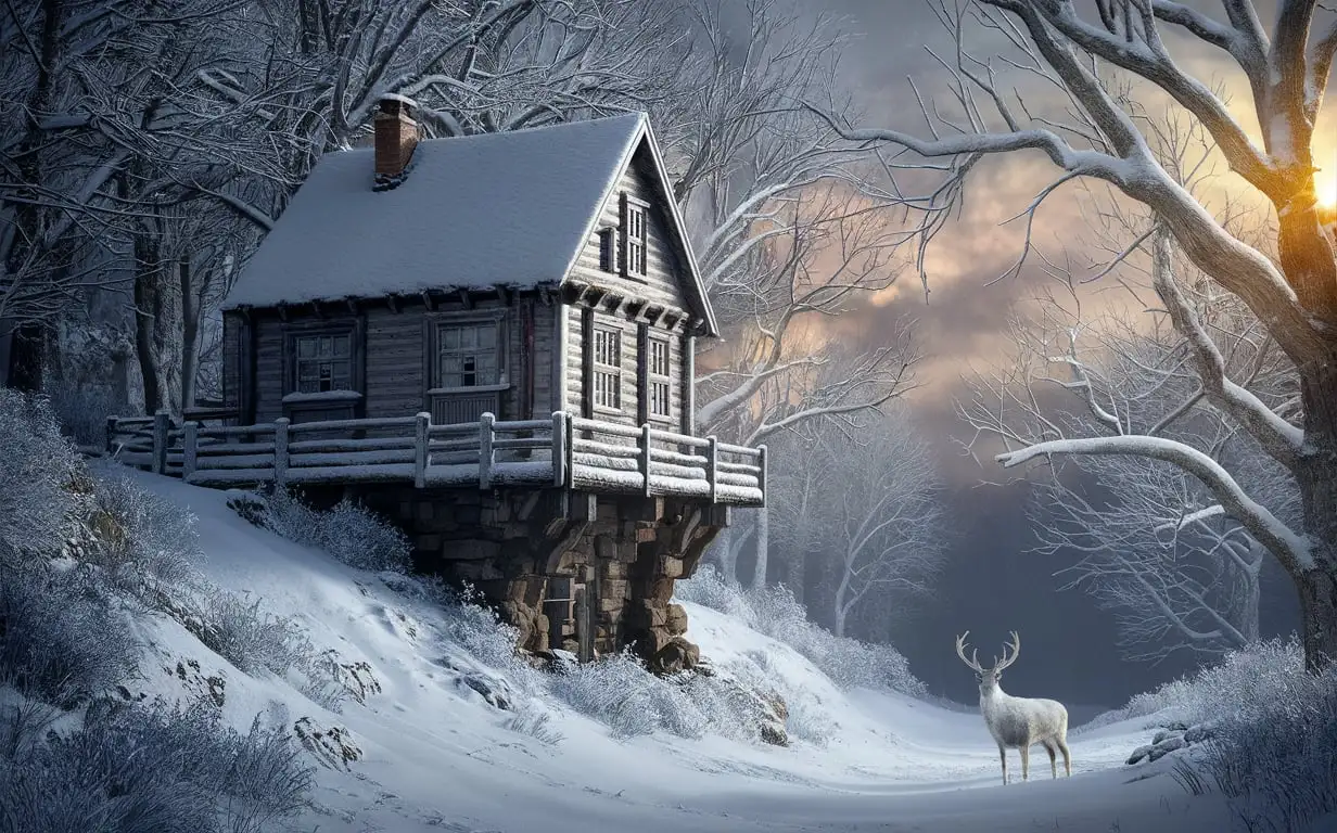 Winter-Forest-Edge-House-Scene