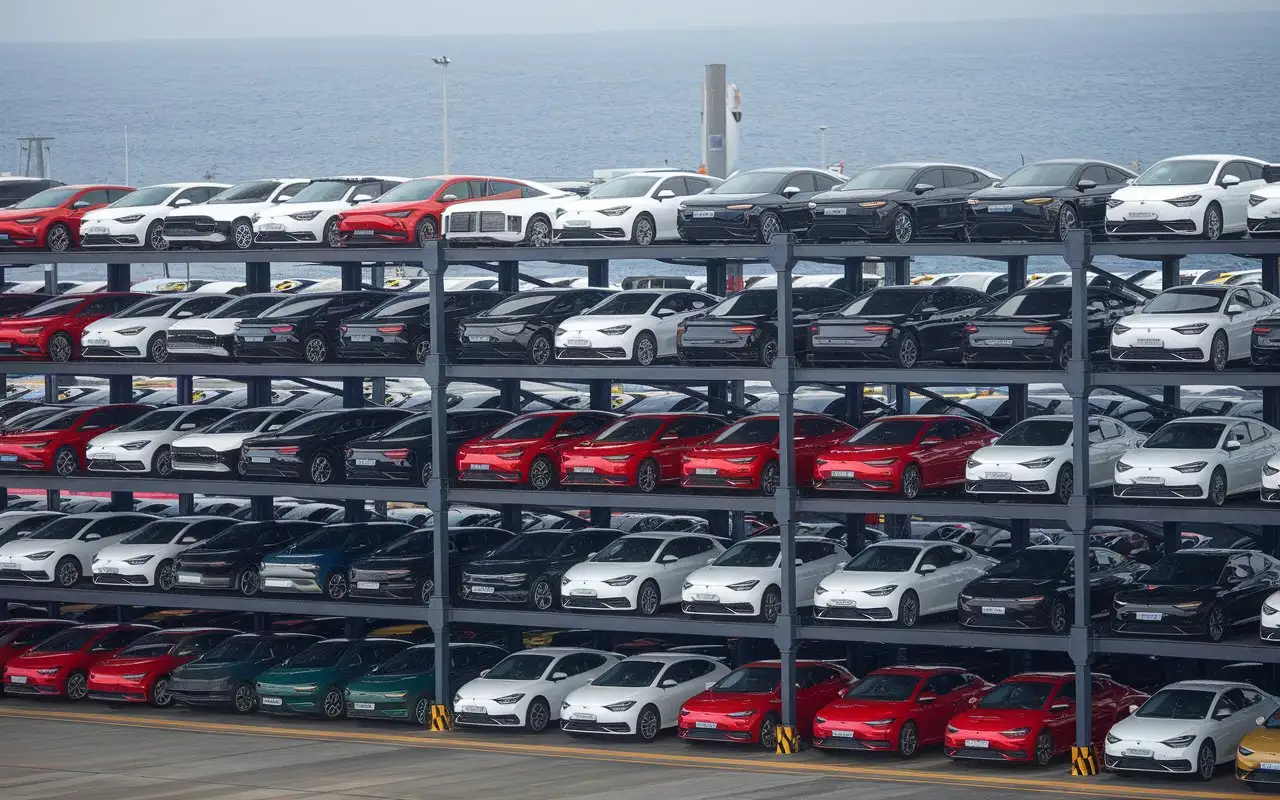 MultiTier Car Parking at Port Shiny New Cars in Rows