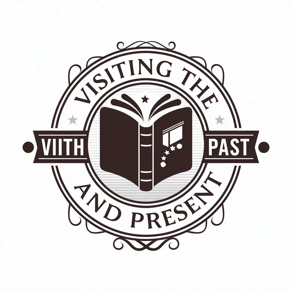 a vector logo design,with the text "visiting the past and present", main symbol:book,Moderate,be used in other industry,clear background