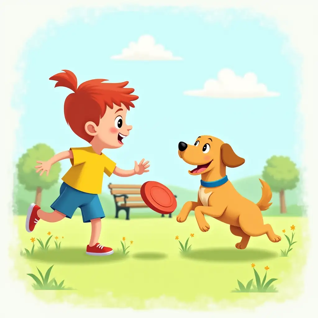 Boy-Throwing-Frisbee-to-Leaping-Yellow-Labrador-in-Sunny-Park