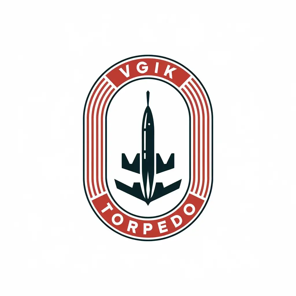 a vector logo design,with the text "An oval frame with a blank white background inside, blue, at the top of the frame in a red rectangle the inscription "VGIK", at the bottom of the frame in a red rectangle the inscription "Torpedo"", main symbol:VGIK Torpedo,Moderate,clear background