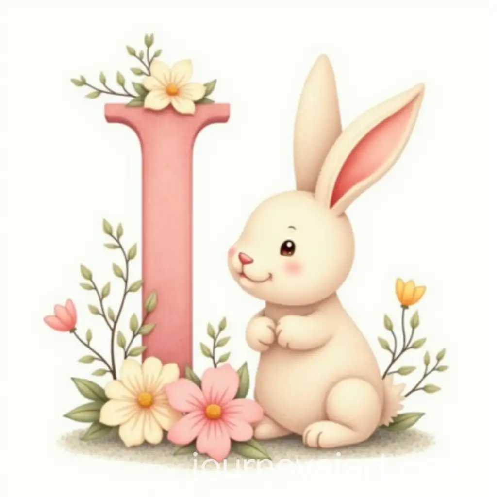 Art-DecoInspired-Letter-I-with-Baby-Bunny-and-Floral-Accents