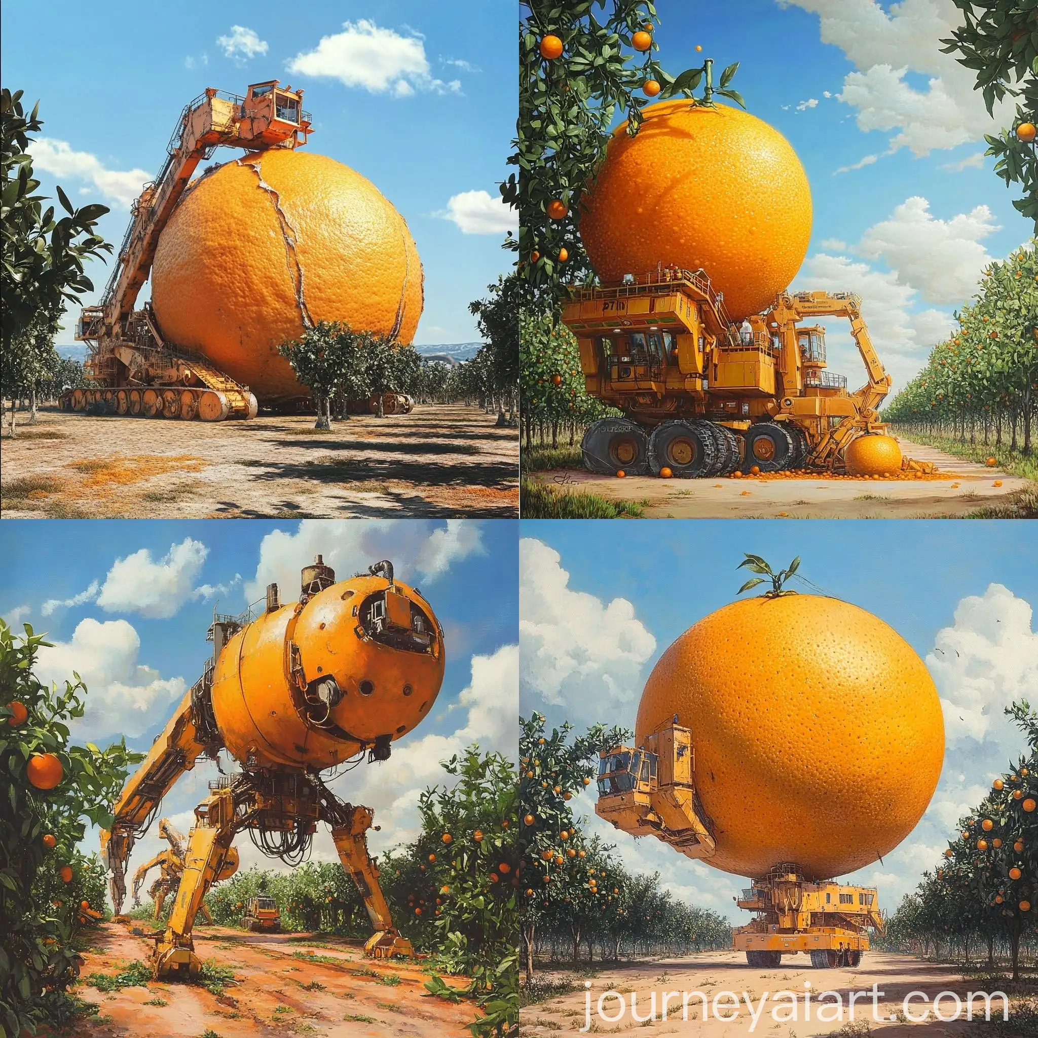 Giant-Orange-Harvesting-Machine-in-Orange-Grove