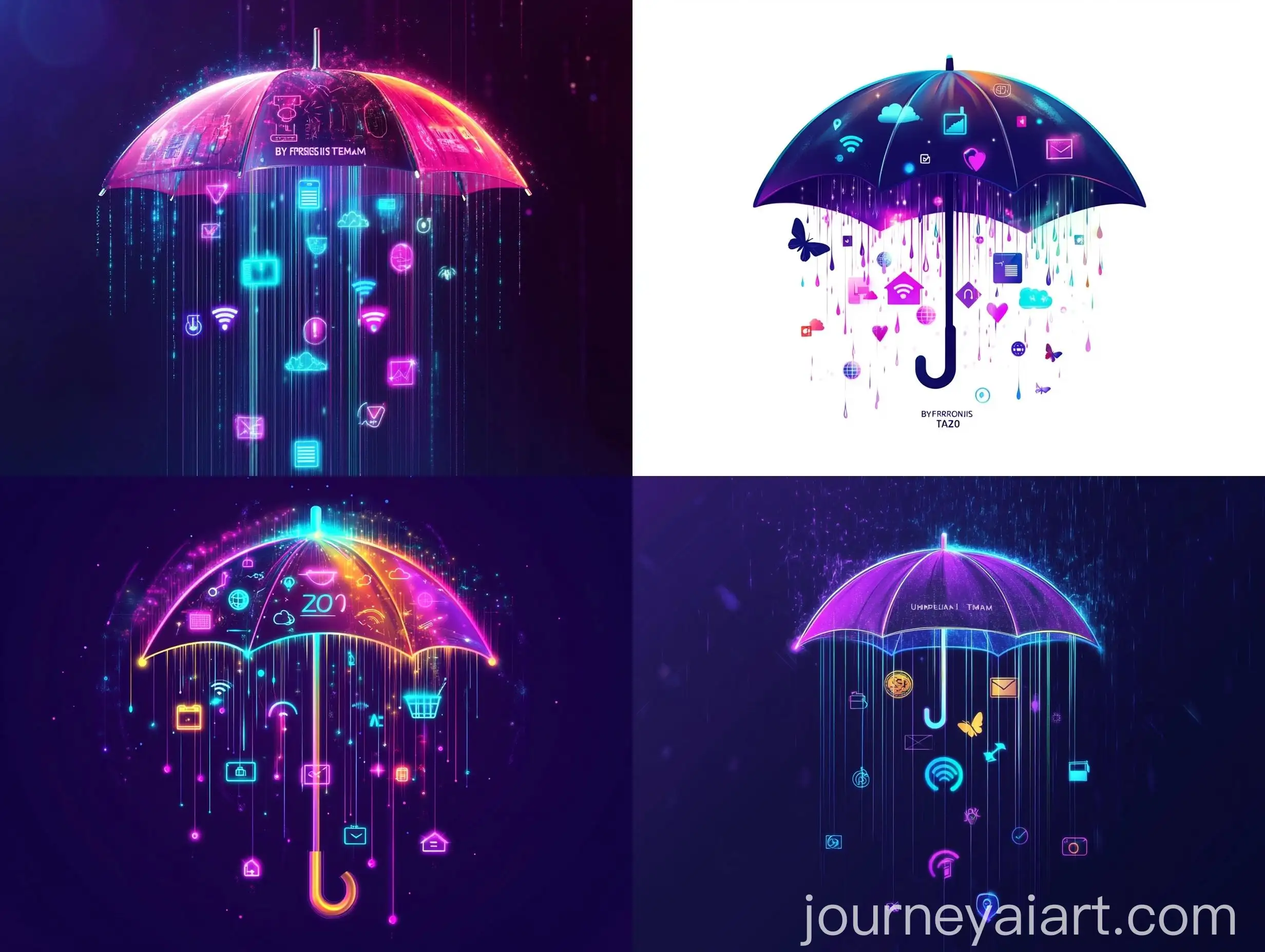 Futuristic-Umbrella-360-Logo-with-Cyber-Icons-Cascade