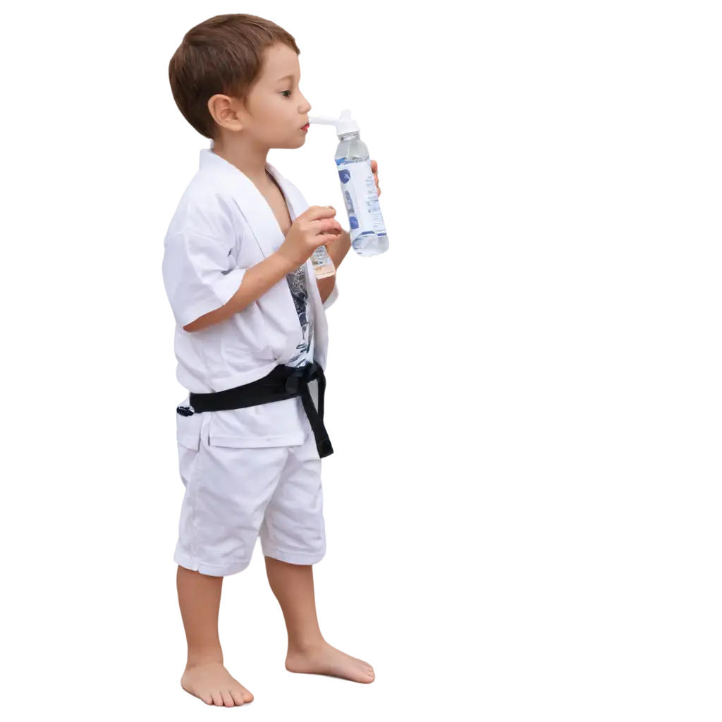 Child-with-JiuJitsu-Kimono-Drinking-Water-PNG-Image-Martial-Arts-Hydration-Moment