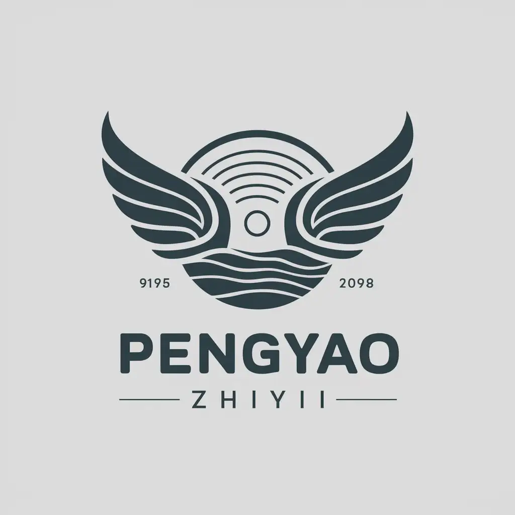 a vector logo design,with the text "Pengyao Zhiyi", main symbol:wings, sea, vast sky,complex,be used in Technology industry,clear background