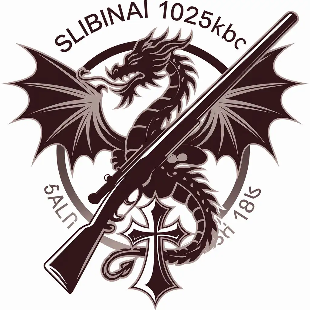 LOGO Design for SLIBINAI Dragon and Cross Symbol with Long Gun in Complex Design