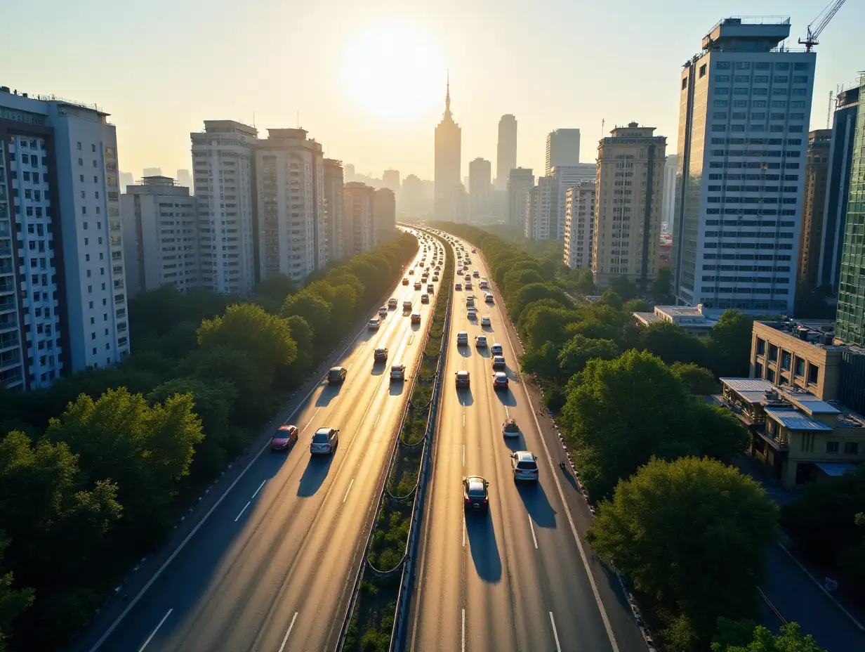 Beijing city, aerial photography, sunny, traffic