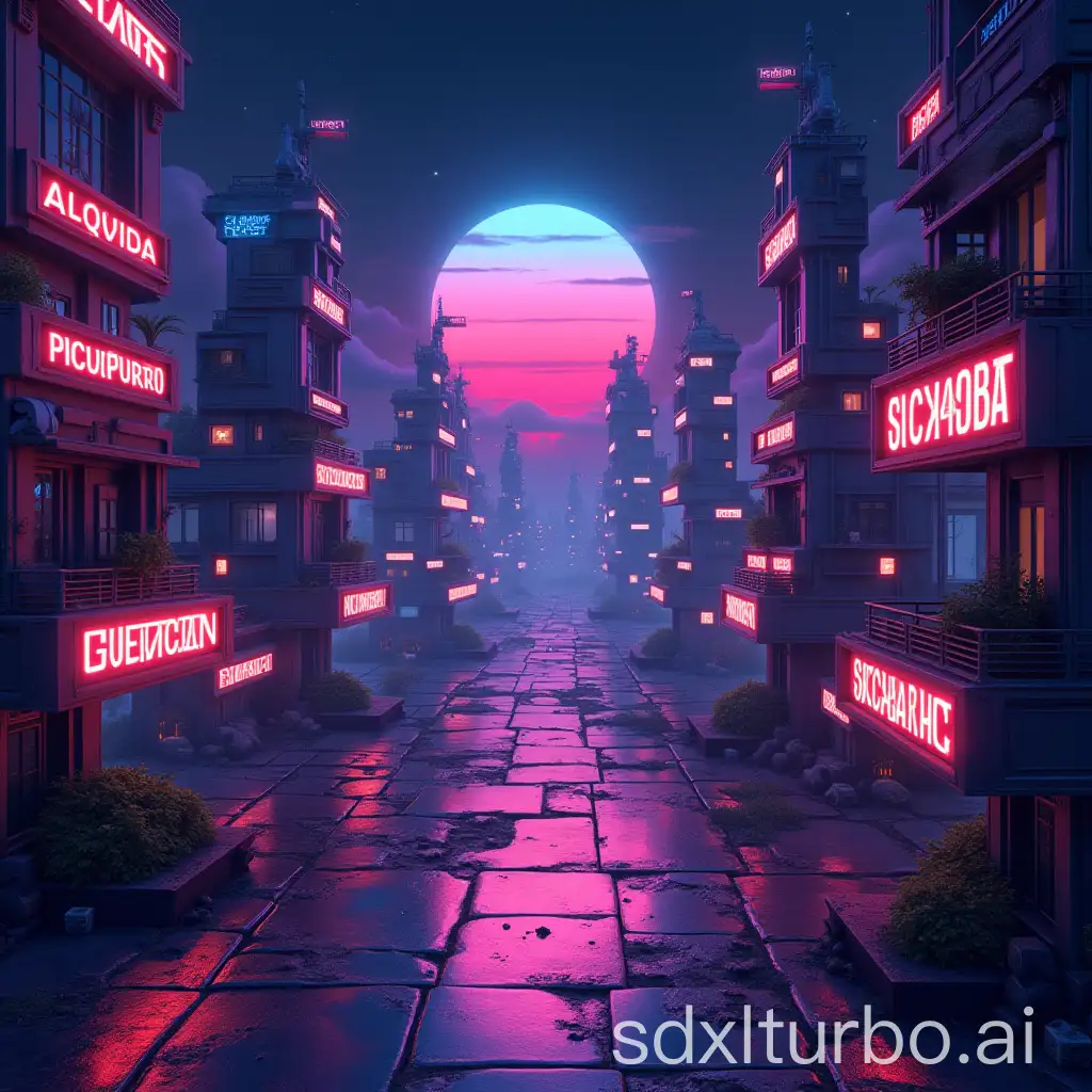 A SPACE CITY WITH NEON 80 FEEL FOR A VIDEO GAME