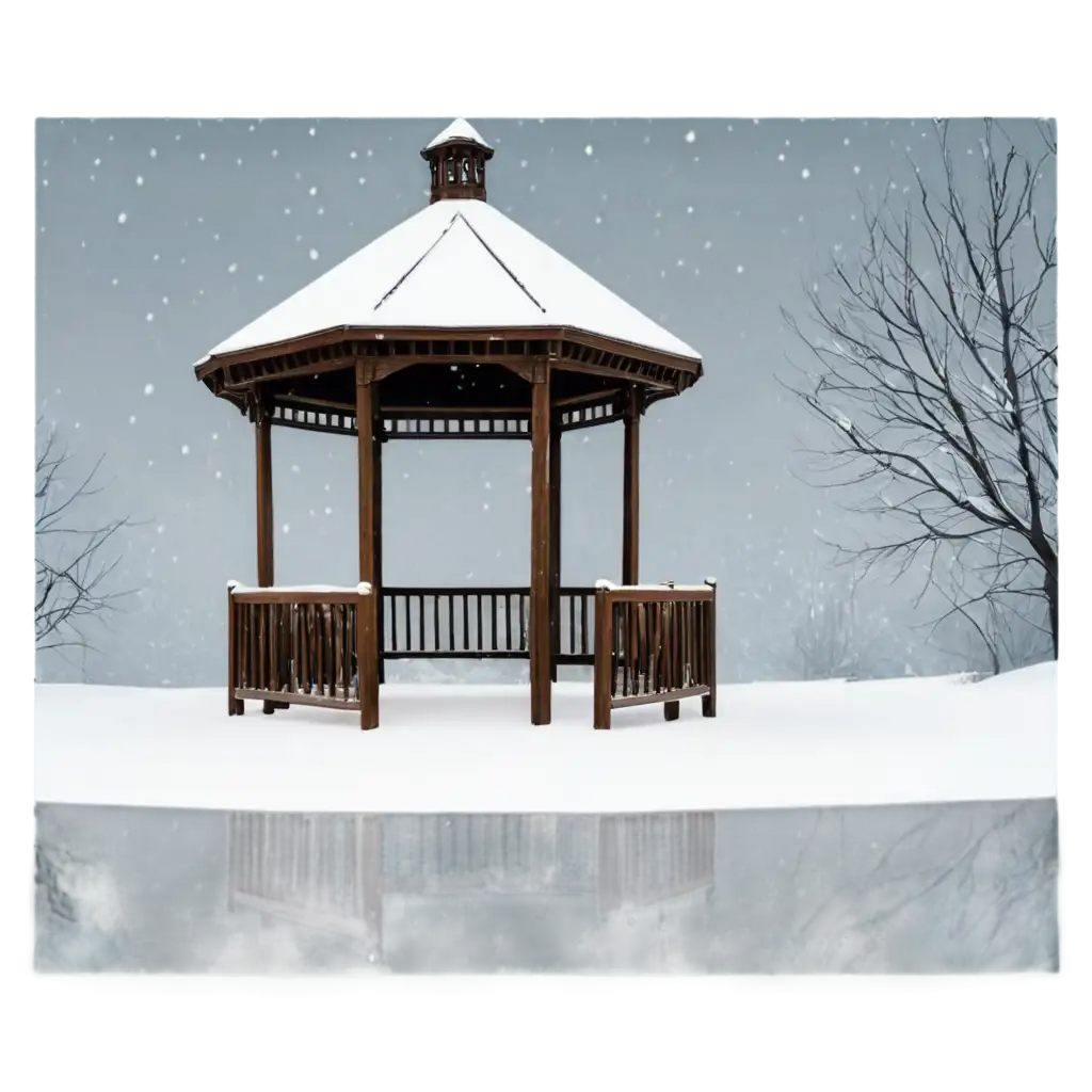 winter background gazebo on the street