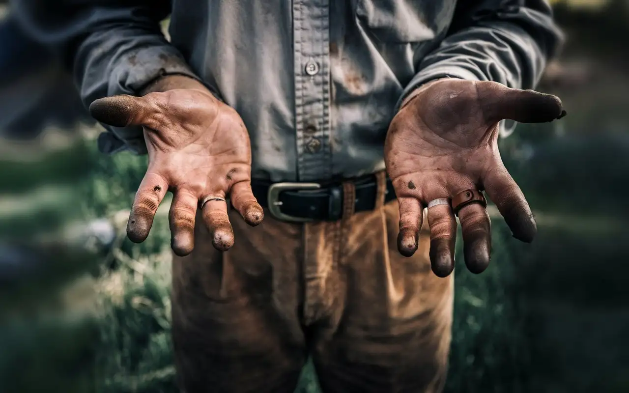 Cinematic-Outdoor-Portrait-of-a-Man-with-Dirty-Hands