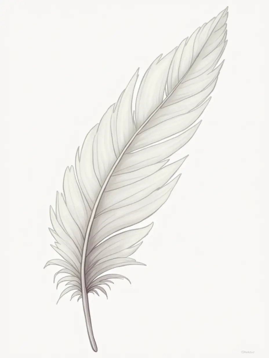 draw a white down feather in watercolor style