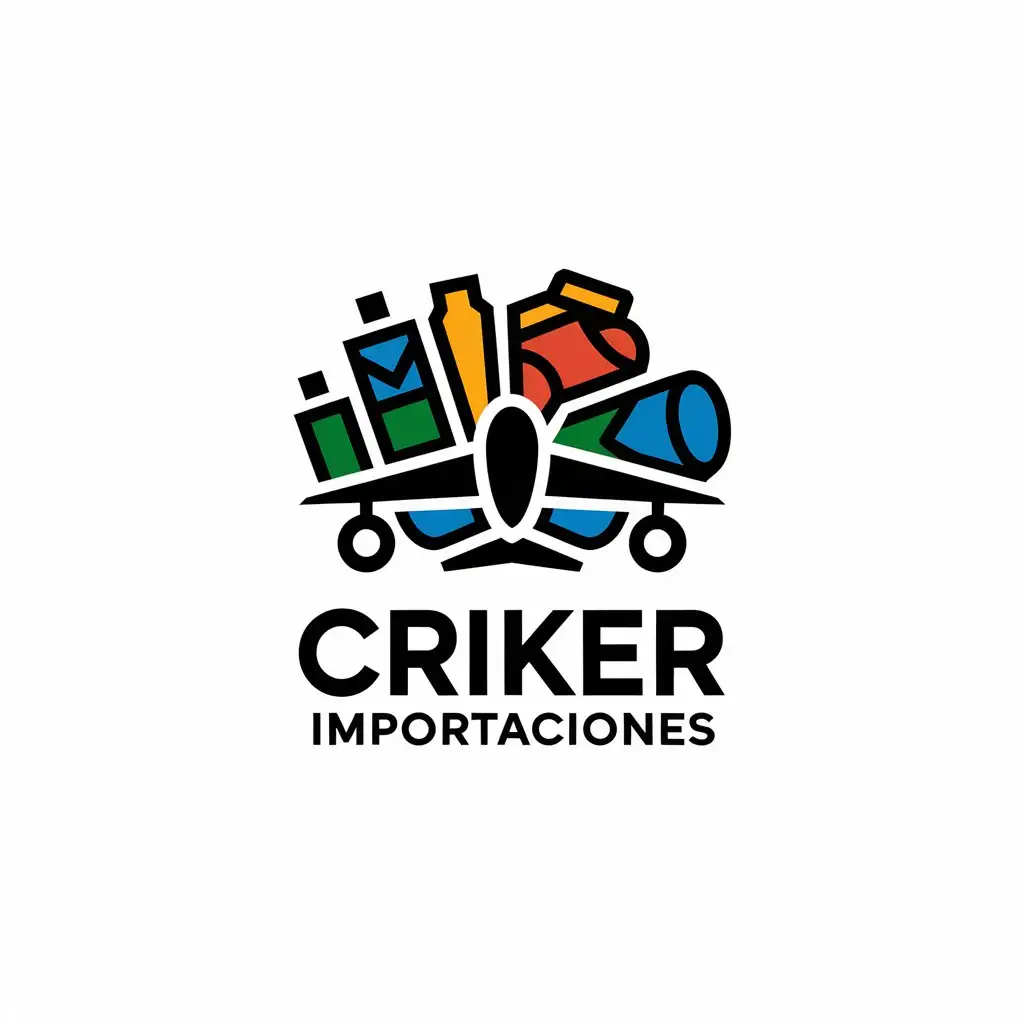 a vector logo design,with the text "Criker Importaciones", main symbol:avion y productos,Moderate,be used in comercio industry,clear background